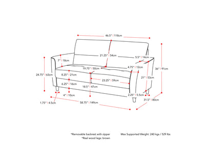 dark grey 2 Seater Sofa Loveseat Caroline collection measurements diagram by CorLiving#color_dark-grey