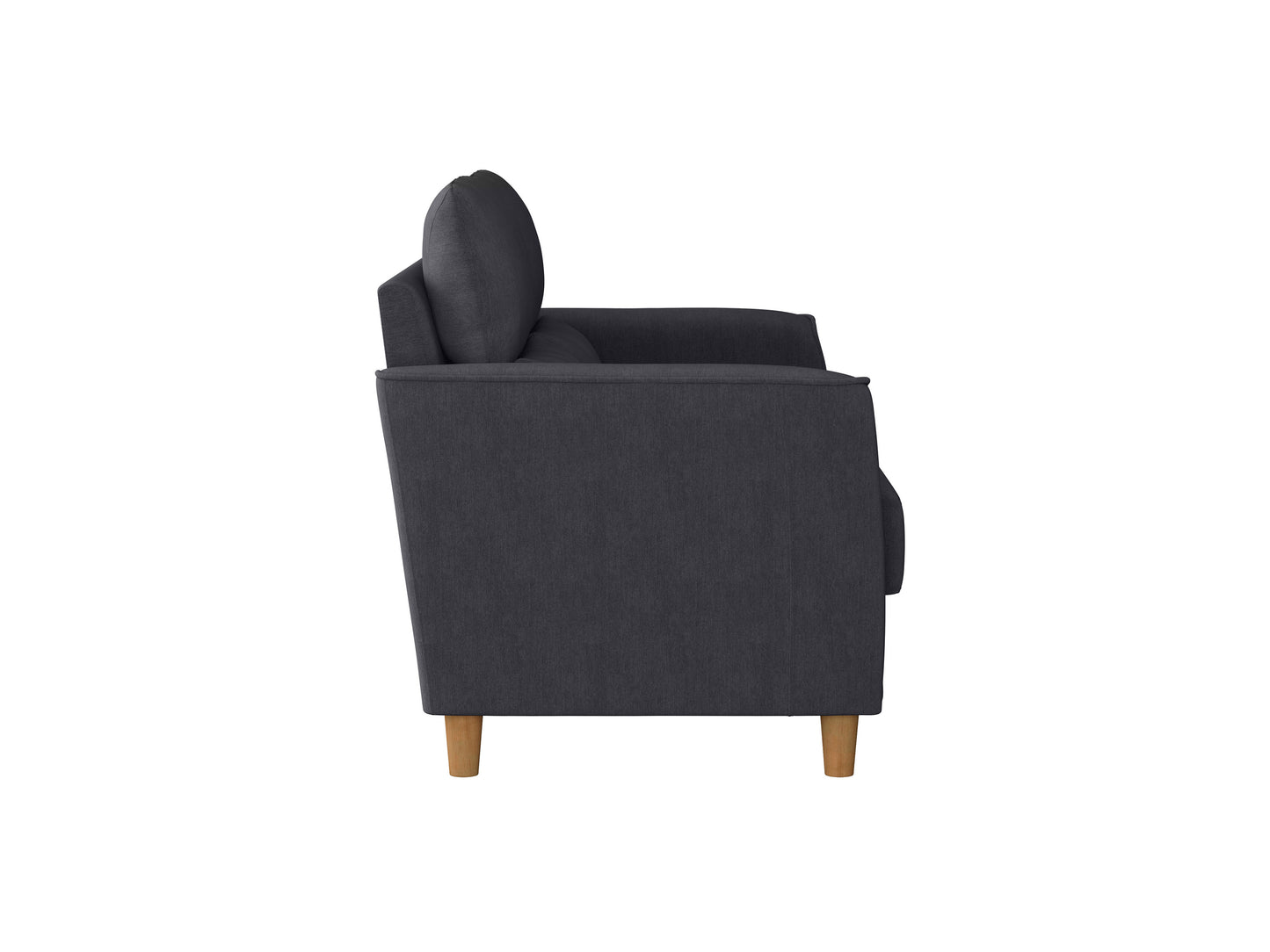 Gray 2-seater loveseat with tufted backrest, wooden legs, and plush cushions, ideal for small living spaces or cozy home decor.