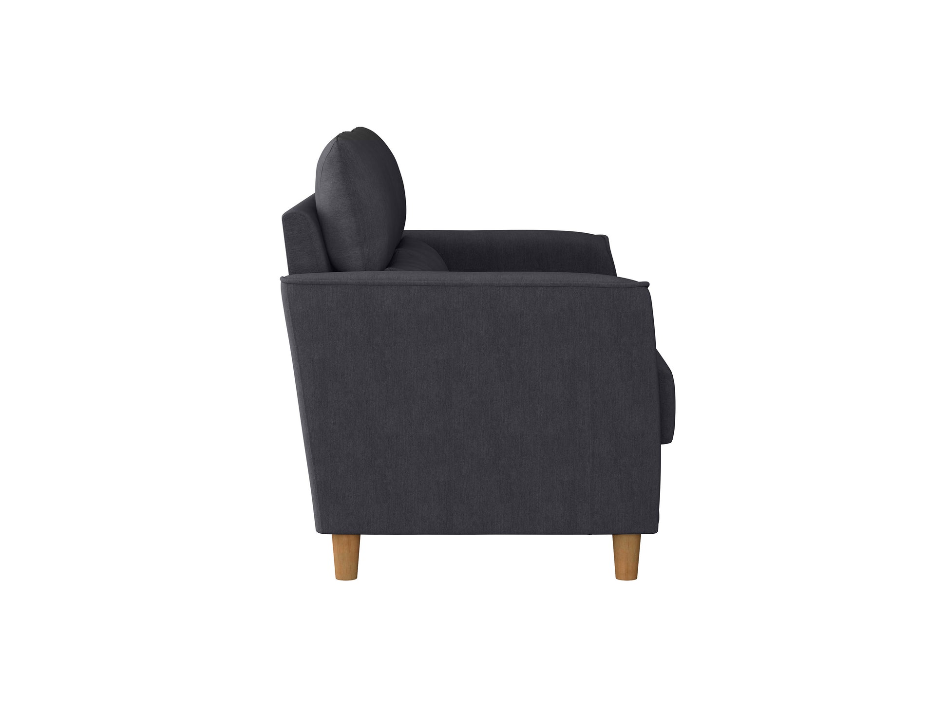 Gray 2-seater loveseat with tufted backrest, wooden legs, and plush cushions, ideal for small living spaces or cozy home decor.