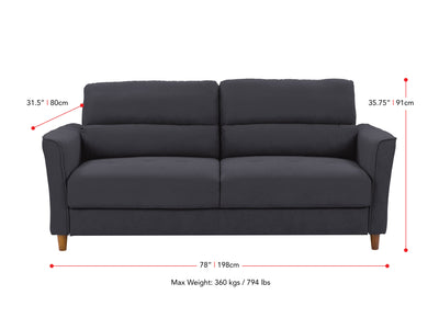 dark grey 3 Seater Sofa Caroline collection measurements diagram by CorLiving#color_dark-grey