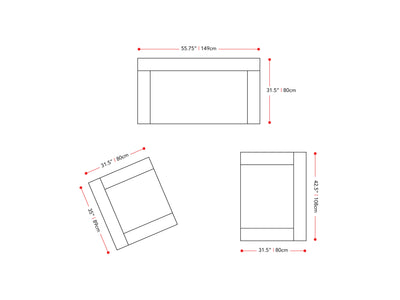 dark grey 3 Piece Living Room Set Caroline collection measurements diagram by CorLiving#color_dark-grey