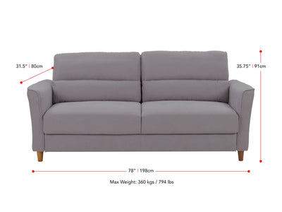 light grey 3 Seater Sofa Caroline collection measurements diagram by CorLiving#color_light-grey