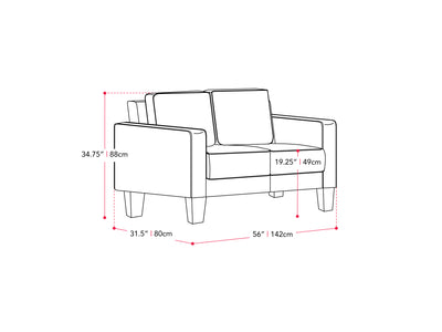 grey 2 Seater Loveseat and Chair Set, 2 piece Georgia Collection measurements diagram by CorLiving#color_georgia-grey