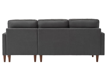 Modern gray sectional sofa with plush cushions, sleek design, and wooden legs. Features a chaise lounge on the left side and soft fabric upholstery, perfect for contemporary living rooms.