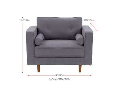 grey Mid-Century Modern Accent Chair Mulberry Collection measurements diagram by CorLiving#color_mulberry-grey