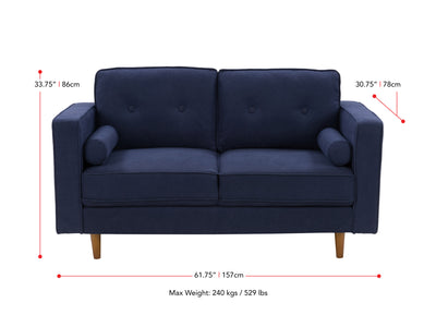 navy blue 2 Seater Loveseat Sofa Mulberry collection measurements diagram by CorLiving#color_navy-blue