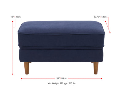 navy blue Mid-Century Modern Ottoman Mulberry Collection measurements diagram by CorLiving#color_mulberry-navy-blue