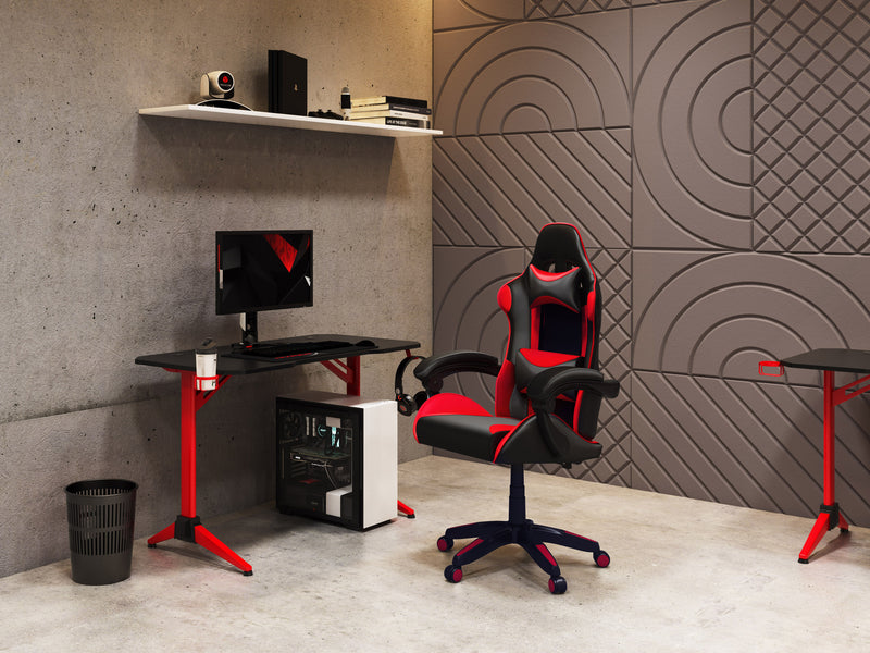 black and red Reclining Gaming Chair Ravagers Collection lifestyle scene by CorLiving