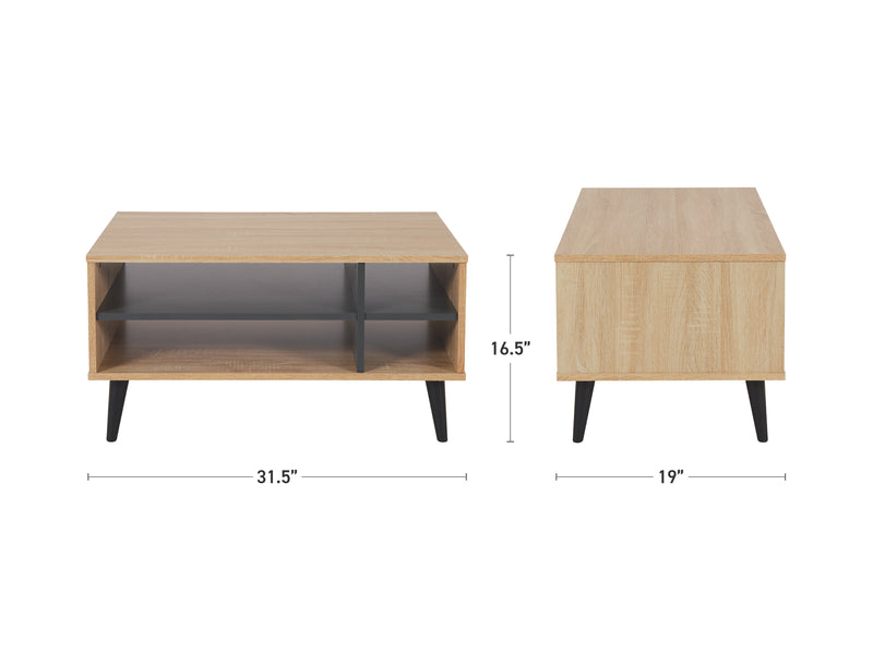 light wood and grey Rectangle Coffee Table with Storage Cole Collection measurements diagram by CorLiving