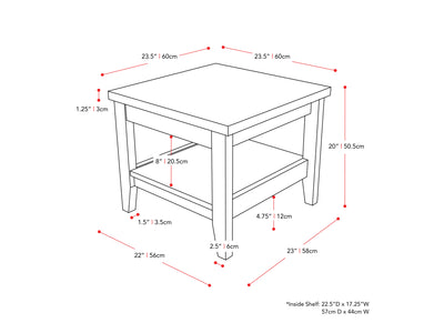 dark grey Square Side Table Hollywood Collection measurements diagram by CorLiving#color_dark-grey