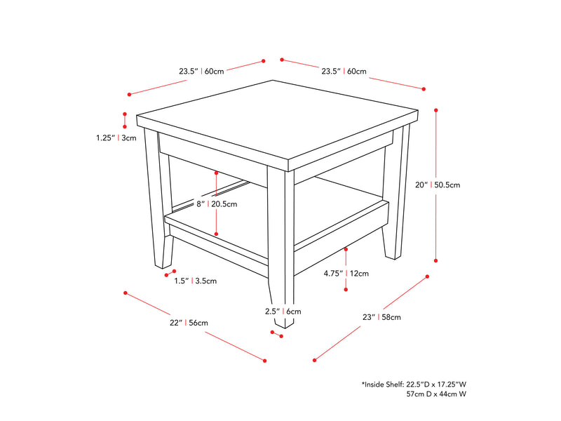 dark grey Square Side Table Hollywood Collection measurements diagram by CorLiving