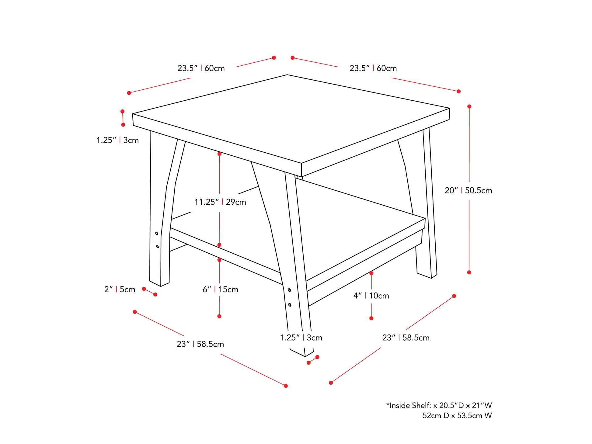 Modern square end table with a sleek black metal frame, light wood top, and lower shelf for extra storage. Ideal for living rooms or bedrooms, offering minimalist design and functional elegance.