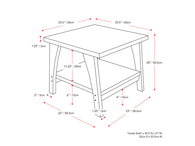 dark grey Square End Table Hollywood Collection measurements diagram by CorLiving#color_dark-grey