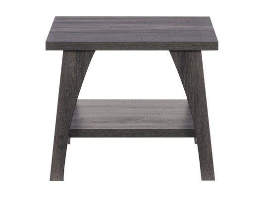 Modern side table with a sleek black metal frame and a natural wood top, featuring a minimalist design and sturdy construction. Ideal for living rooms or bedrooms, adding a contemporary touch to any space.