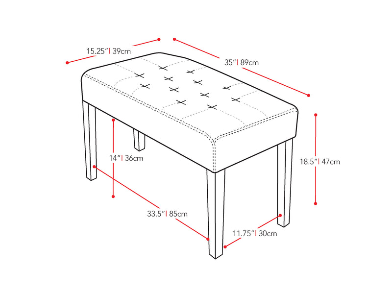 brown Entryway Bench Fresno Collection measurements diagram by CorLiving