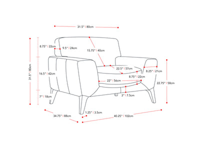 black Faux Leather Accent Chair London Collection measurements diagram by CorLiving#color_london-black