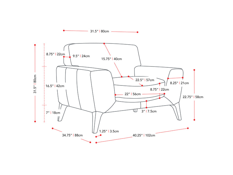 black Faux Leather Accent Chair London Collection measurements diagram by CorLiving