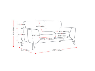 black Faux Leather Loveseat London collection measurements diagram by CorLiving#color_black