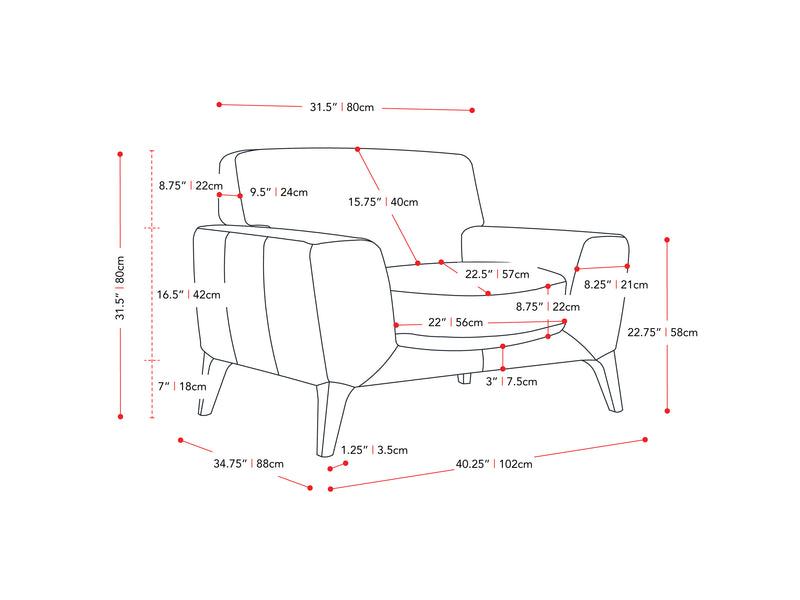 white Faux Leather Accent Chair London Collection measurements diagram by CorLiving