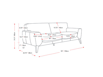 white Faux Leather Sofa London collection measurements diagram by CorLiving#color_white