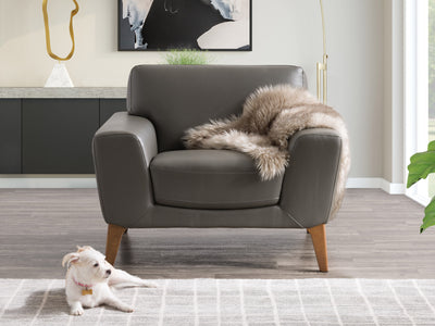 grey Faux Leather Accent Chair London Collection lifestyle scene by CorLiving#color_london-grey