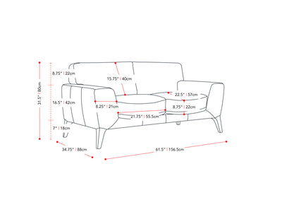 grey Faux Leather Loveseat London collection measurements diagram by CorLiving#color_grey