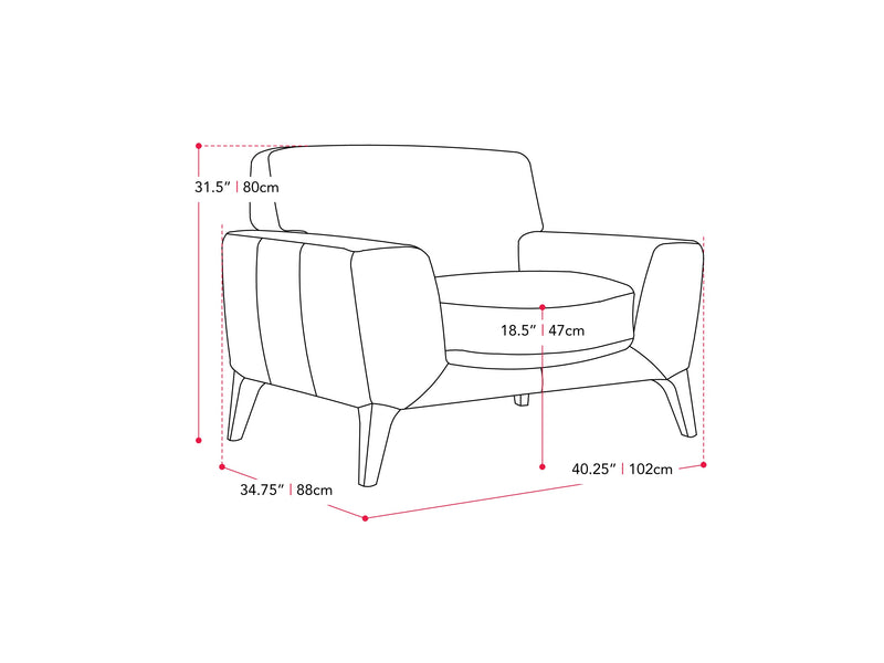 dark grey Accent Chair London Collection measurements diagram by Corliving