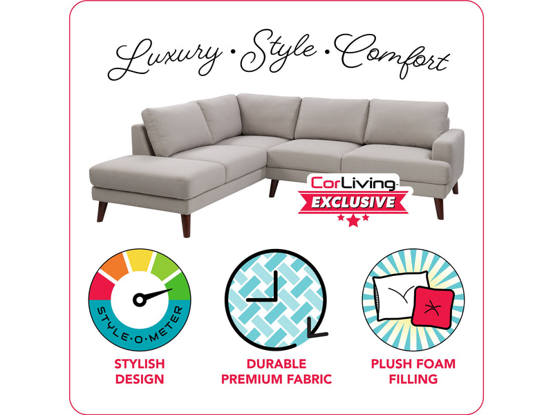 grey Sectional Couch, Left Facing Paris Collection infographic by CorLiving