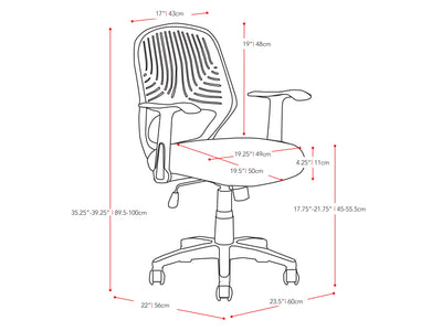 grey Mesh Office Chair Avery Collection measurements diagram by CorLiving#color_grey