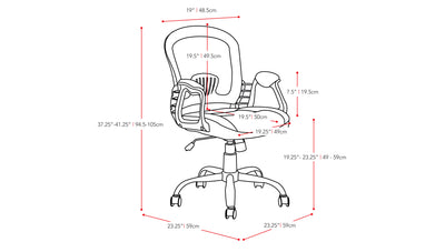 red Mesh Office Chair Quinn Collection measurements diagram by CorLiving#color_red