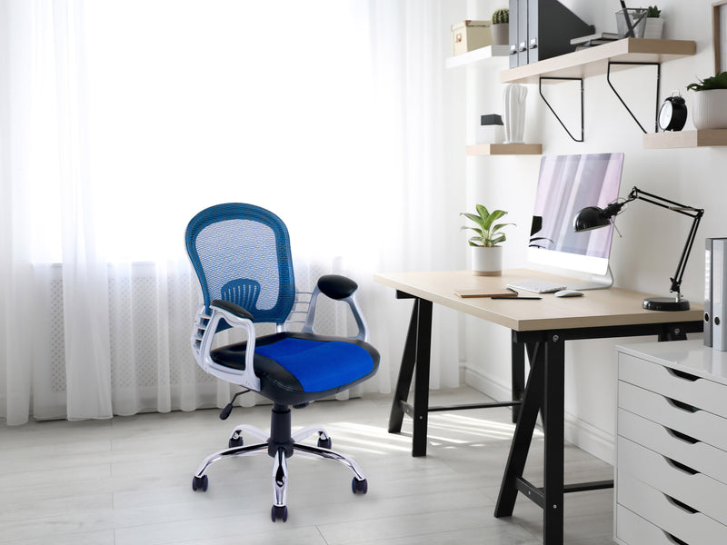 blue Mesh Office Chair Quinn Collection lifestyle scene by CorLiving