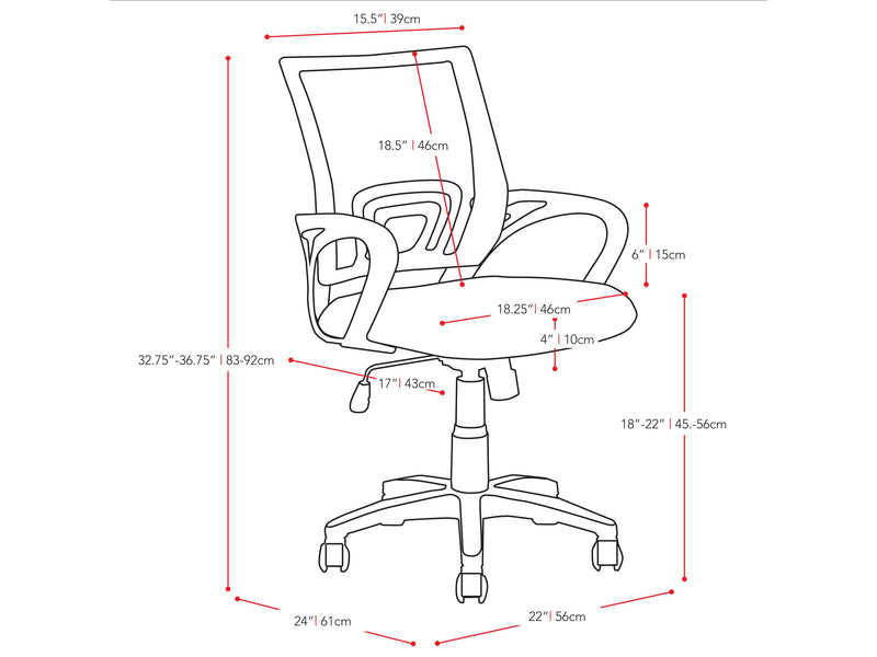 lime green Mesh Back Office Chair Jaxon Collection measurements diagram by CorLiving