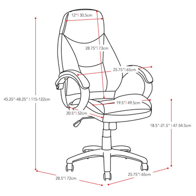 black Office Chair with Lumbar Support Erin Collection measurements diagram by CorLiving#color_black