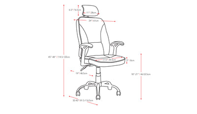 light brown Reclining Office Chair Brooks Collection measurements diagram by CorLiving#color_light-brown