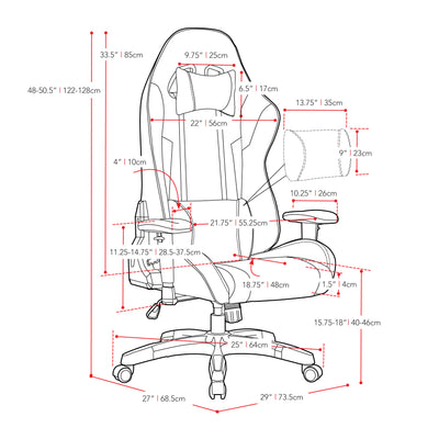 green and white Ergonomic Gaming Chair Workspace Collection measurements diagram by CorLiving#color_green-and-white