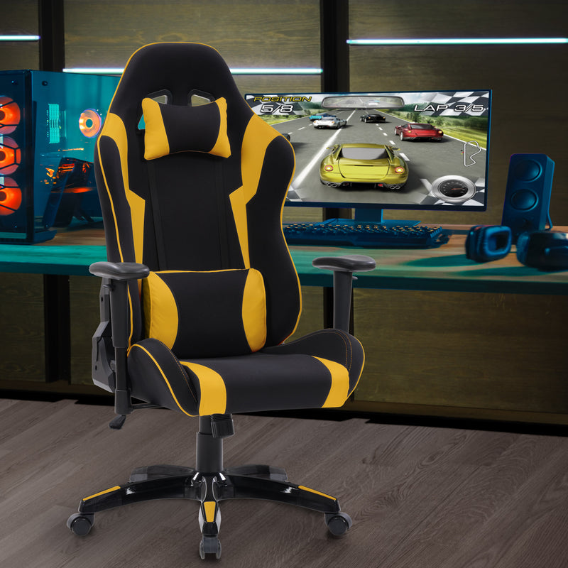 black and yellow Ergonomic Gaming Chair Workspace Collection lifestyle scene by CorLiving