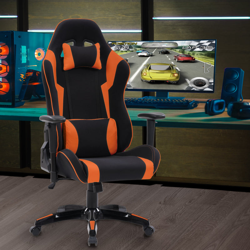 black and orange Ergonomic Gaming Chair Workspace Collection lifestyle scene by CorLiving