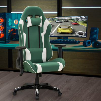 green and white Ergonomic Gaming Chair Workspace Collection lifestyle scene by CorLiving#color_green-and-white