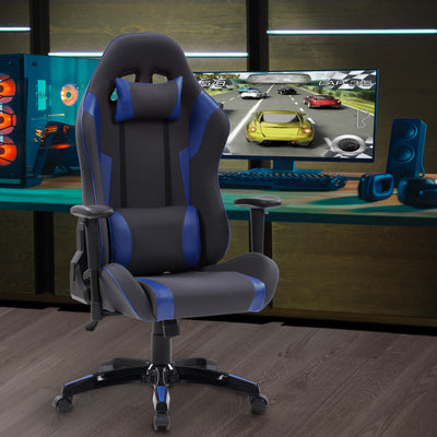 grey and blue Ergonomic Gaming Chair Workspace Collection lifestyle scene by CorLiving#color_grey-and-blue