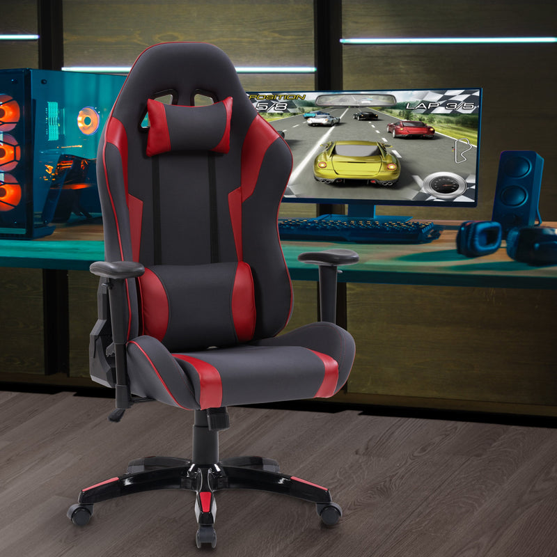 grey and red Ergonomic Gaming Chair Workspace Collection lifestyle scene by CorLiving
