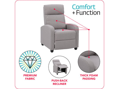 light grey Push Back Recliner Ophelia Collection infographic by CorLiving#color_light-grey