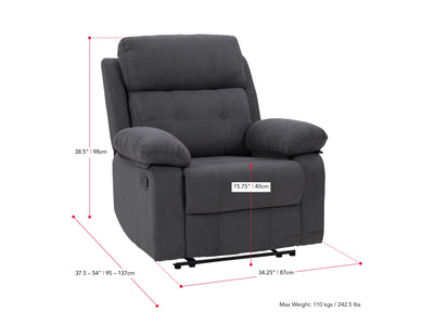 dark grey Extra Wide Recliner Oren Collection measurements diagram by CorLiving#color_dark-grey