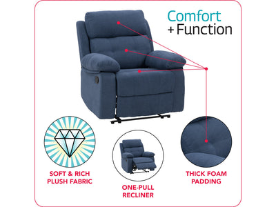 blue Extra Wide Recliner Oren Collection infographic by CorLiving#color_blue