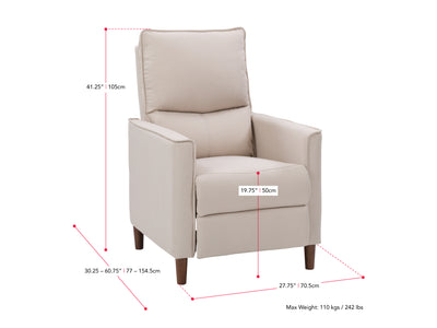 beige Mid Century Recliner Alder Collection measurements diagram by CorLiving#color_beige