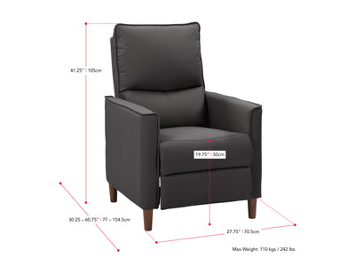 dark grey Mid Century Recliner Alder Collection measurements diagram by CorLiving#color_dark-grey