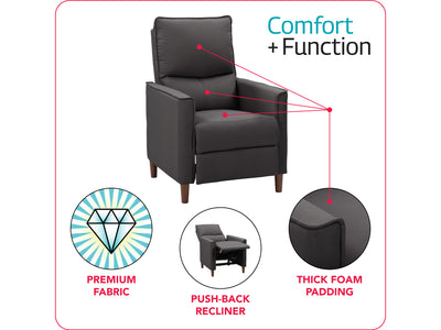 dark grey Mid Century Recliner Alder Collection infographic by CorLiving#color_dark-grey