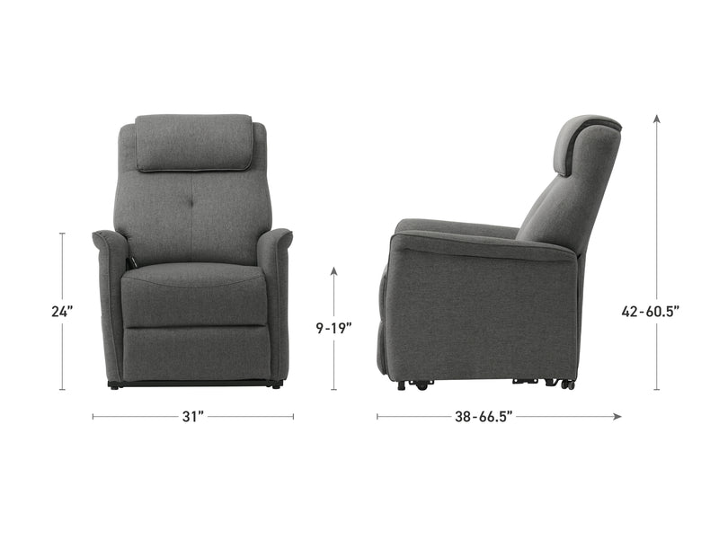 medium grey Power Lift Recliner Ashley Collection measurements diagram by CorLiving