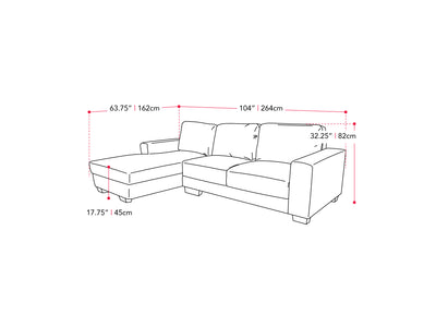 light grey Wide Sectional Couch, Right Facing Lyon collection measurements diagram by CorLiving#color_light-grey