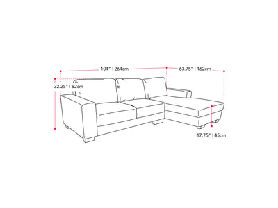 light grey Wide Sectional Couch, Left Facing Lyon collection measurements diagram by CorLiving#color_light-grey