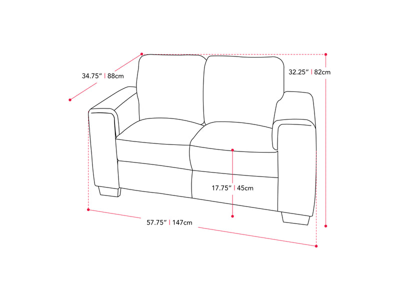 dark grey 2 Seater Sofa Loveseat Lyon collection measurements diagram by CorLiving